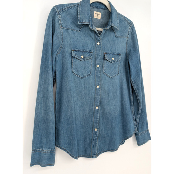 Gap Womens Pearl Snap Western Denim Shirt 100% Cotton XS Classic Cowgirl Boho - Picture 4 of 7